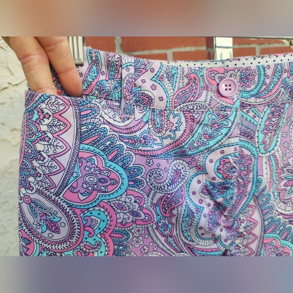 2P Women TALBOTS cotton purple paisley print Perfect Crop Pants PETITE - Picture 4 of 13